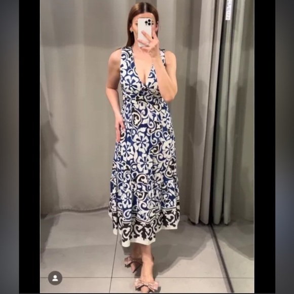 New ZARA Printed Wrap Open Back Midi Dress - Picture 2 of 6